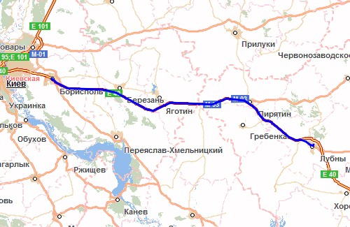 Отрезок маршрута Борисполь — Лубны