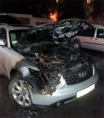 Сгоревший автомобиль «Infiniti FX» депутата полтавского горсовета Игоря Лебедика
