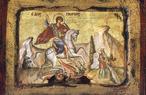 Одним из самых известных посмертных чудес святого Георгия является убийство копьем змея