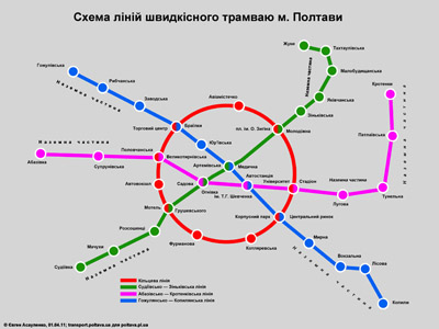 Схема ліній швидкісного трамваю м. Полтави