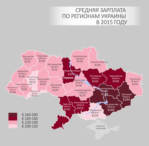 Інфографіка: середня заробітна плата в Україні — 2015