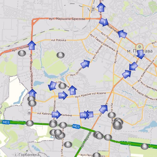 По состоянию на 20:45 пробка перекрытие движения на кольце сохраняется | Данные с сайта citybus.pl.ua