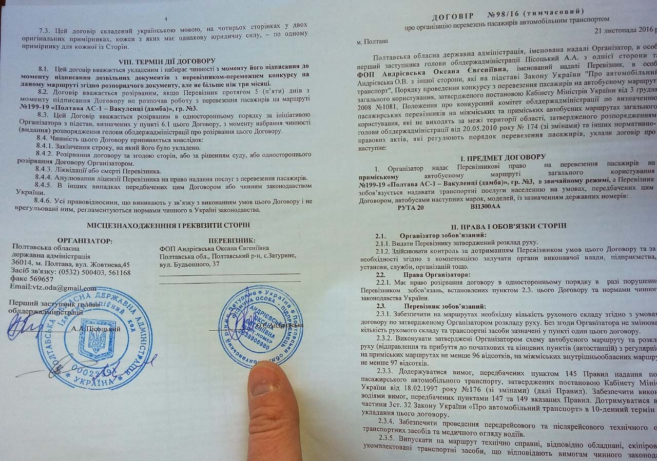 Договір за підписом ФОП Андрієвської та Полтавської ОДА в особі Андрія Пісоцького
