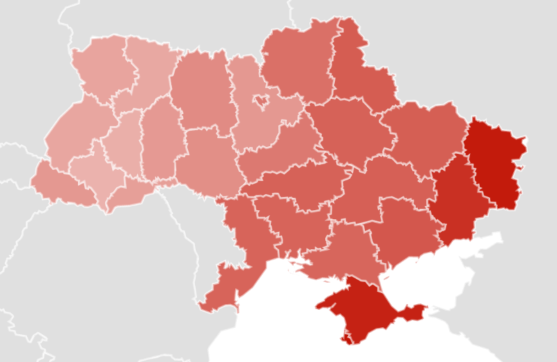 Визуализация количества запросов «23 февраля» по регионам Украины