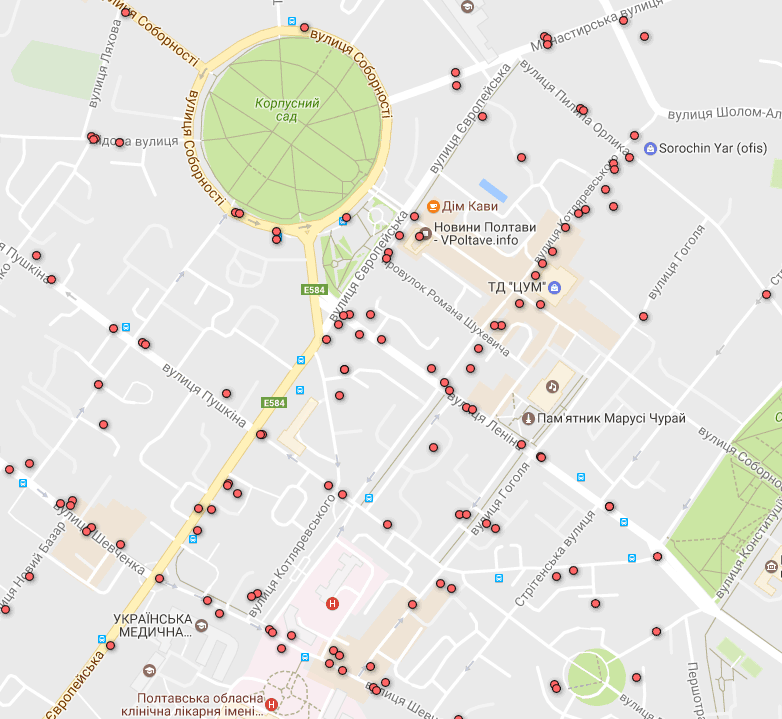 Карта ДТП без потерпілих — центр міста