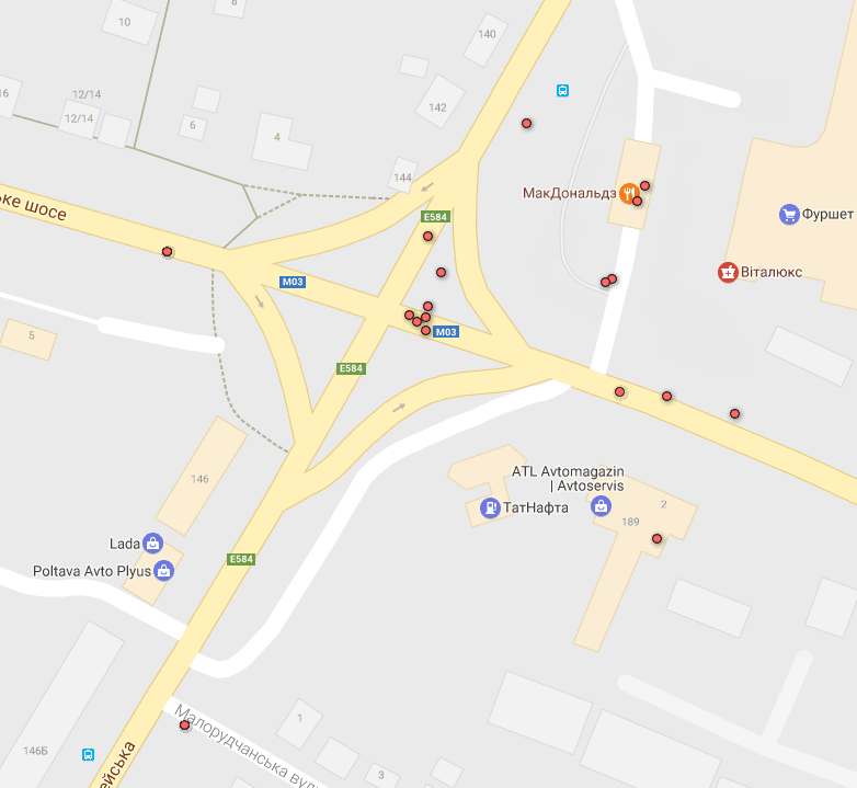 Карта ДТП без потерпілих — перехрестя Європейської, Київського та Харківського шосе