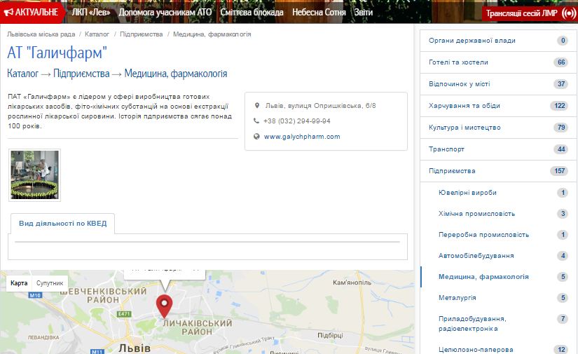 Підприємства Львова на сайті ради