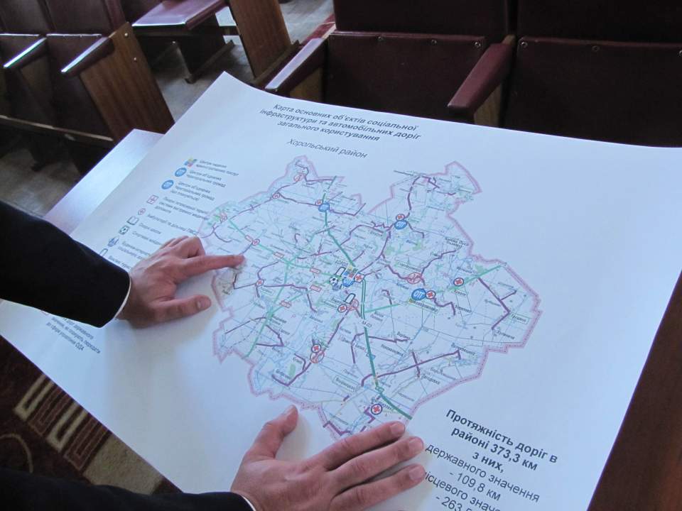 Карта основних об’єктів соціальної інфраструктури та автомобільних доріг загального користування Хорольського району