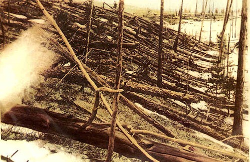 Упавшие деревья в районе тунгусского события, по материалам экспедиции Л. Кулика, 1927