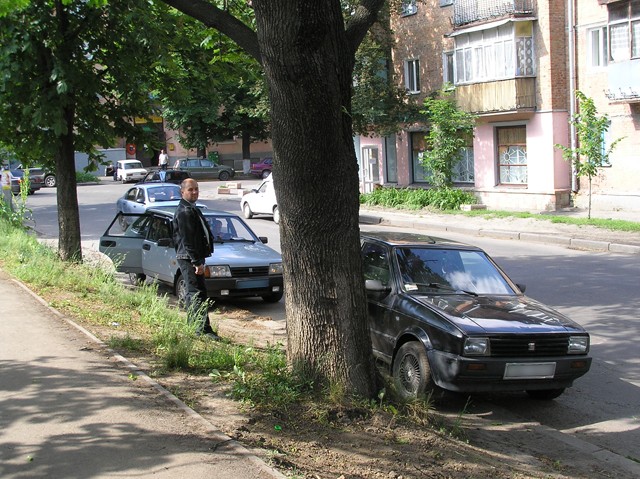 Паркування автомобілів по вул. Козака біля ПМУ УМВС на газонах