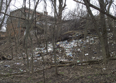 Склон горы у входа в дендропарк завален мусором