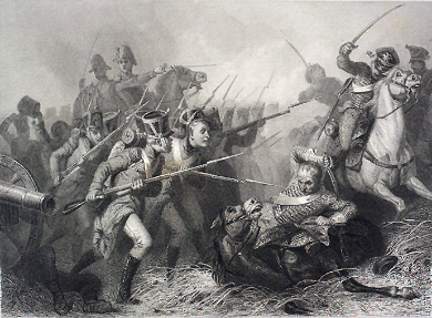 Французская пехота отбивает атаку русских гусар под Люценом. 1813 год.