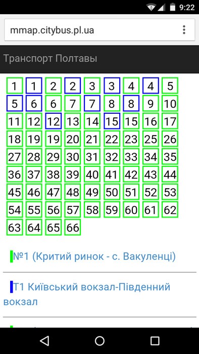 Скріншот сервісу Citybus.pl.ua