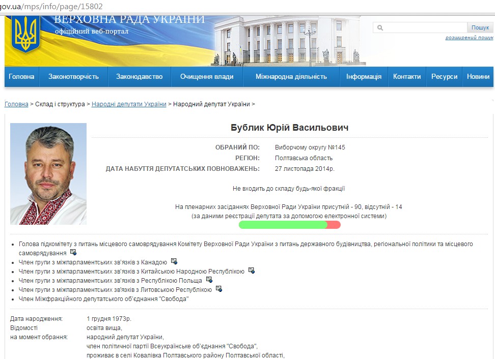 Скрін-шот з сайту Верховної Ради України. Зроблений 22 жовтня 2015 року.