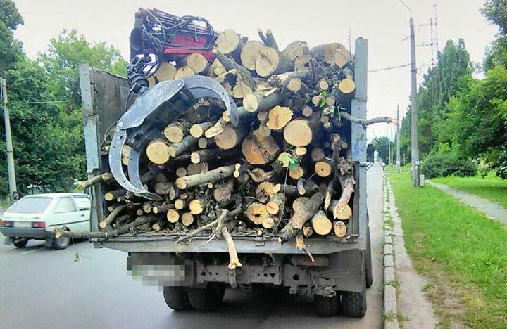 КамАЗ с древесиной на улице Зеньковской