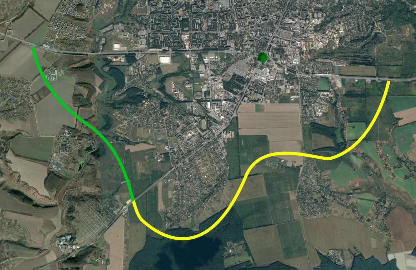 Проект Полтавской объездной дороги — зеленым обозначен участок, который может быть сдан в 2018 году
