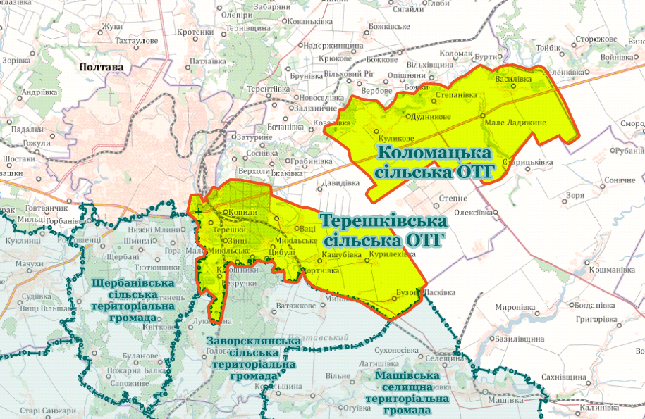 Територія Коломацької та Терешківської ОТГ, де 29 квітня пройдуть вибори