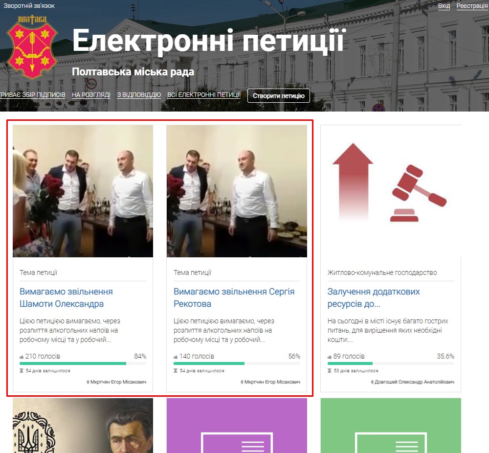 Петиції на сайті Полтавської міської ради