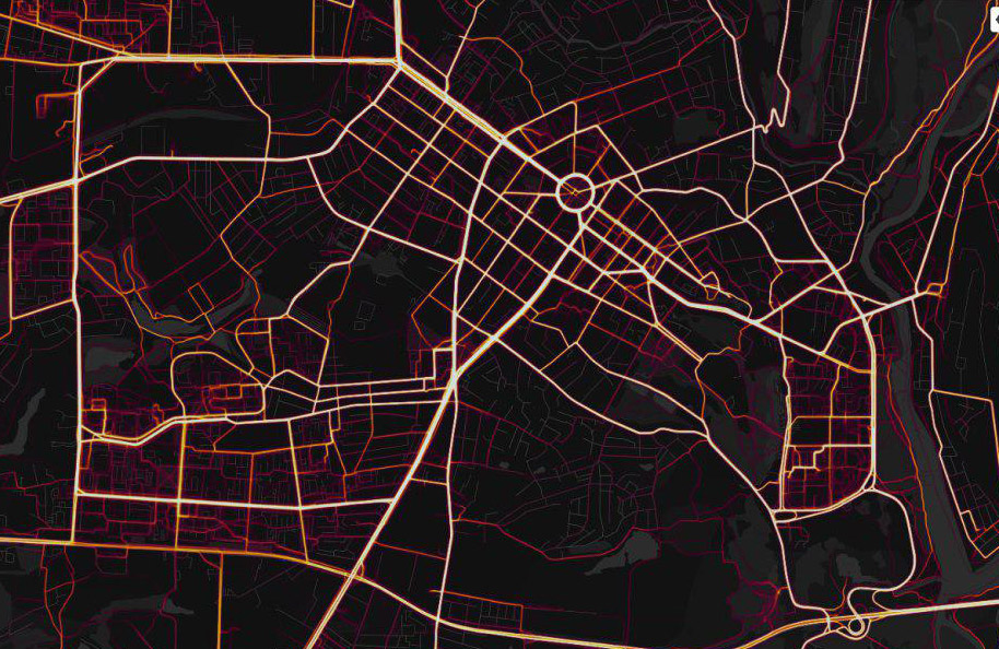 Карта активності велосипедного руху у Полтаві 
