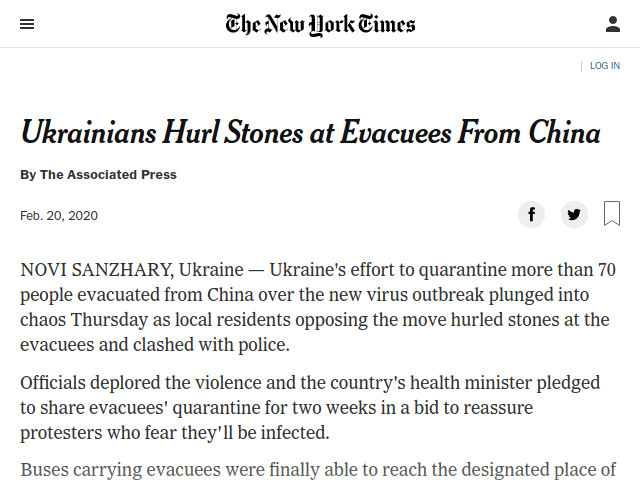 Українці кидали каміння в евакуйованих з Китаю людей | The New York Times
