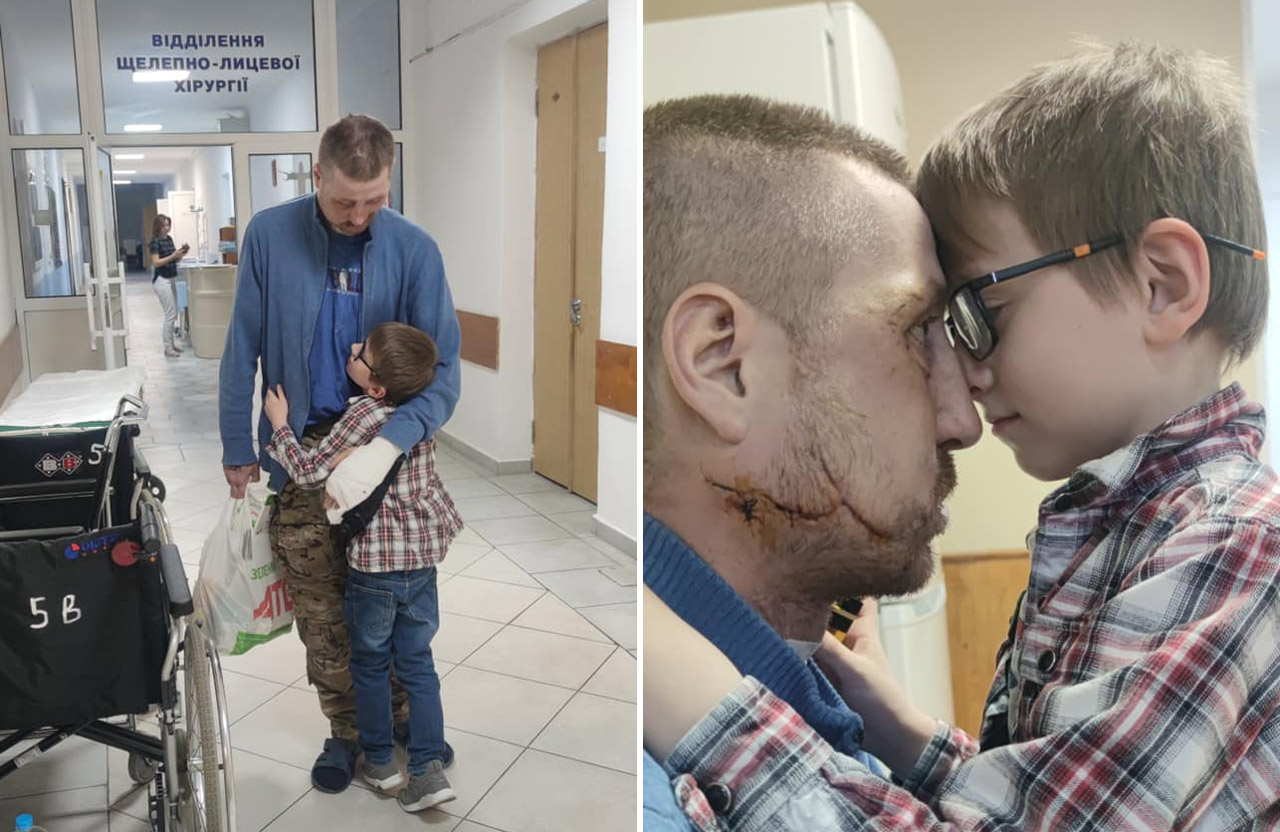 На фото Євген Ларченко вперше обіймає сина з початку повномасштабної війни