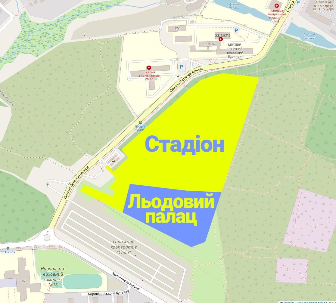 Приблизний поділ 9,65 га землі на артскладах між стадіоном та Льодовим палацом