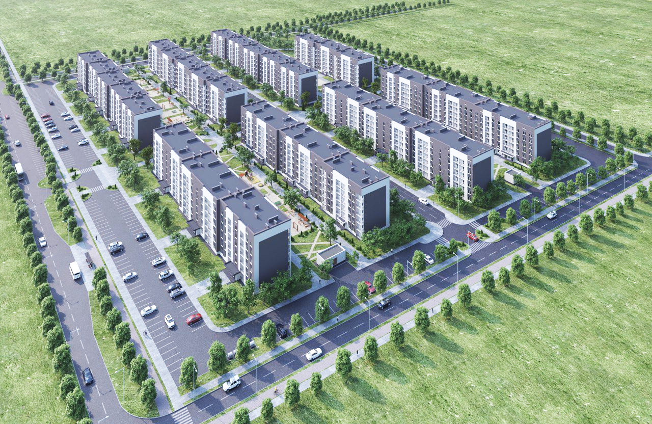 Попередній ескіз будівництва житла у мікрорайоні Лазурний: лише будинки, парковки та зони відпочинку