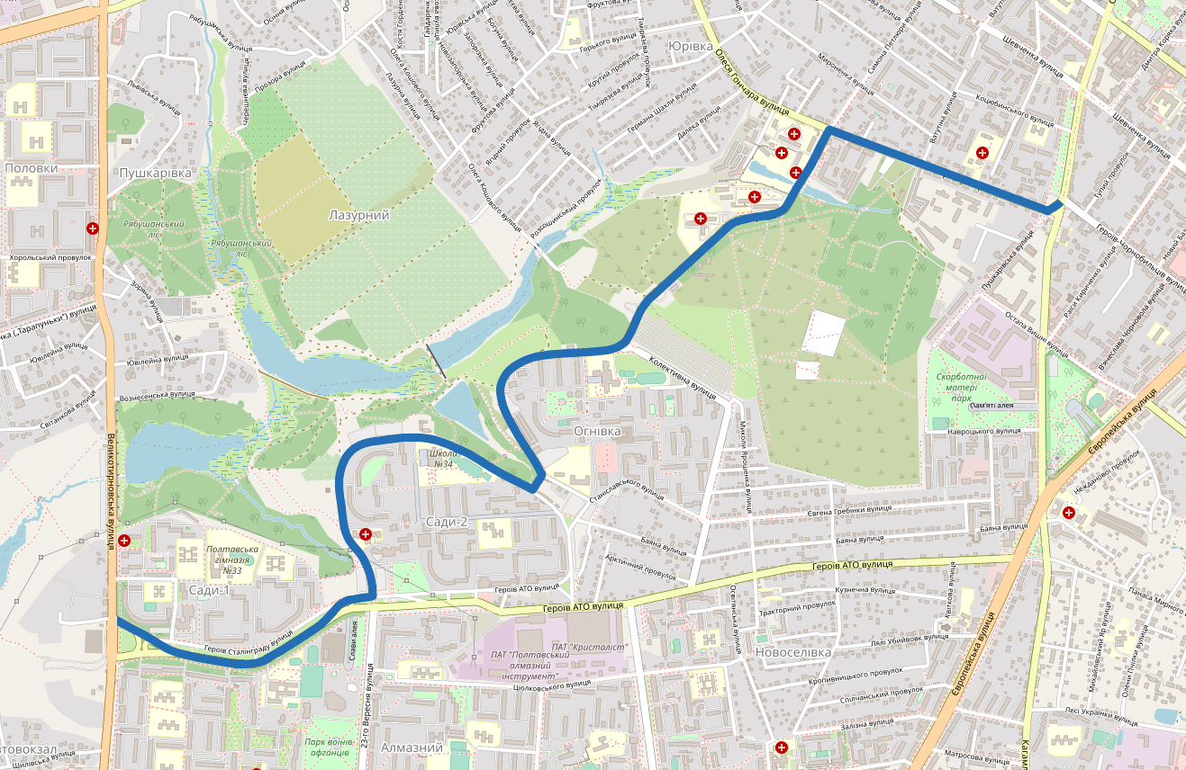 Орієнтовний маршрут проходження нової тролейбусної лінії | Основа: OpenStreetMap