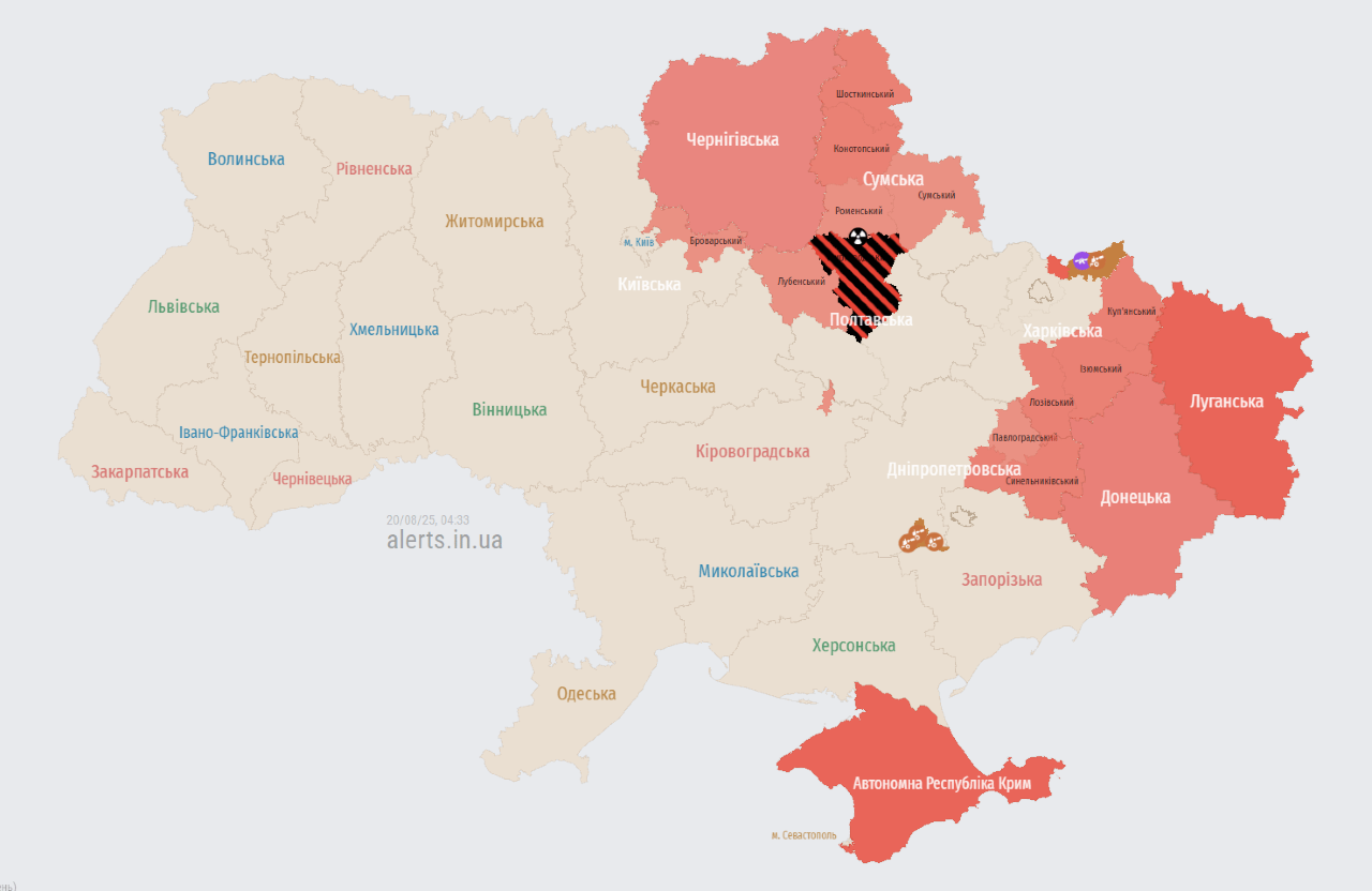 Радіаційна загроза на карті alerts.in.ua