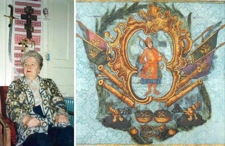 Лідія Гук та прапор Сенчанської козацької сотні Лубенського полку Гетьманщини