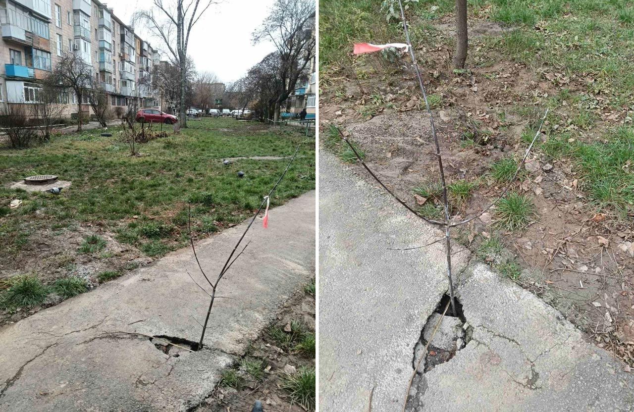 Провал через ймовірну аварію на мережі водопостачання у дворі багатоповерхівок на вулиці Тролейбусній