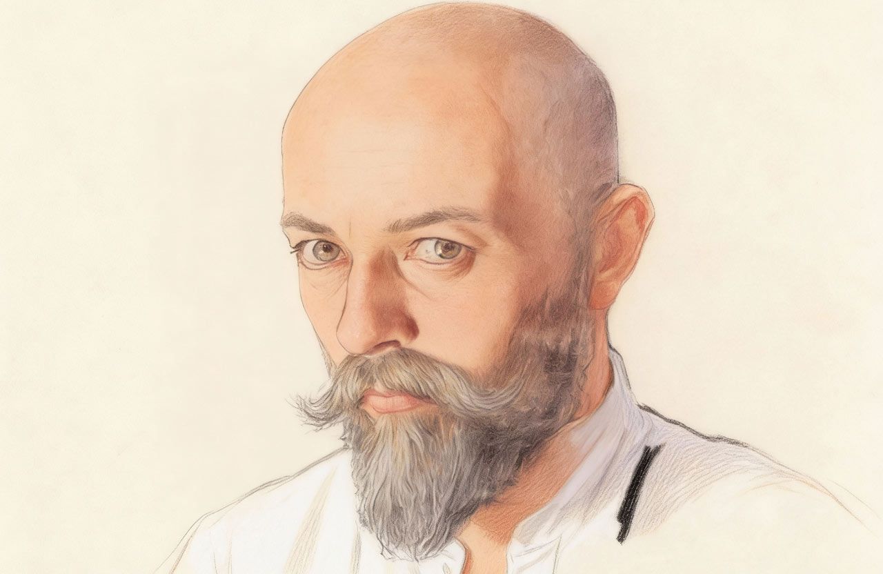 Колоризоване зображення автопортрета Ніла Хасевича 1945 року