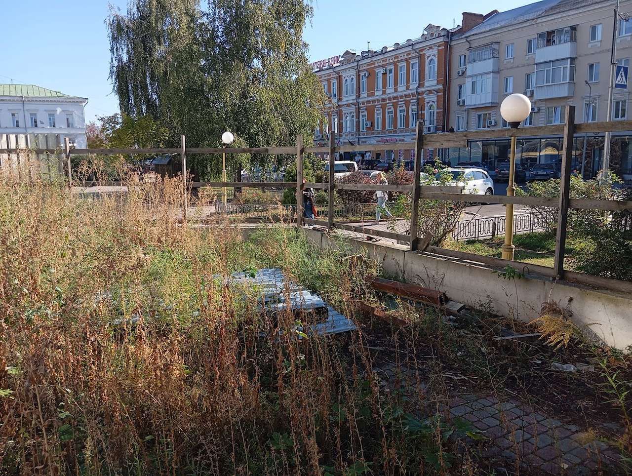 Полтавці почали розбирати паркан за колишнім кінотеатром імені Котляревського та звільняють територію від чагарників