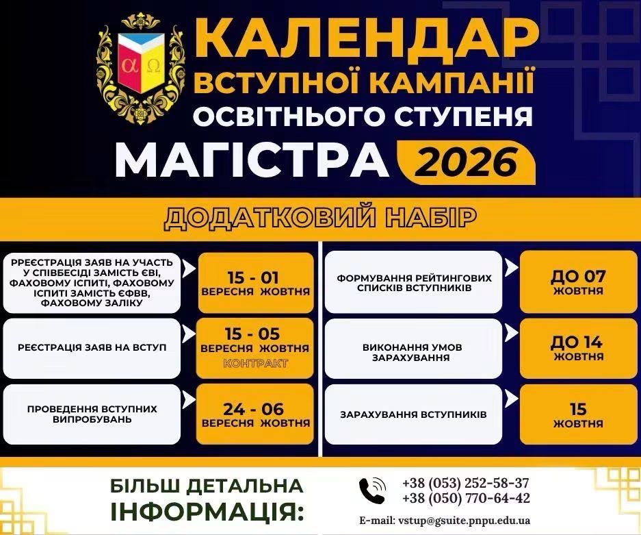 Полтавський педагогічний університет оголошує додатковий набір до магістратури на хімічні спеціальності